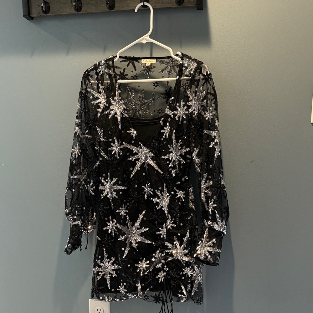 For Love And Lemons Black and Silver Long Sleeve Dress